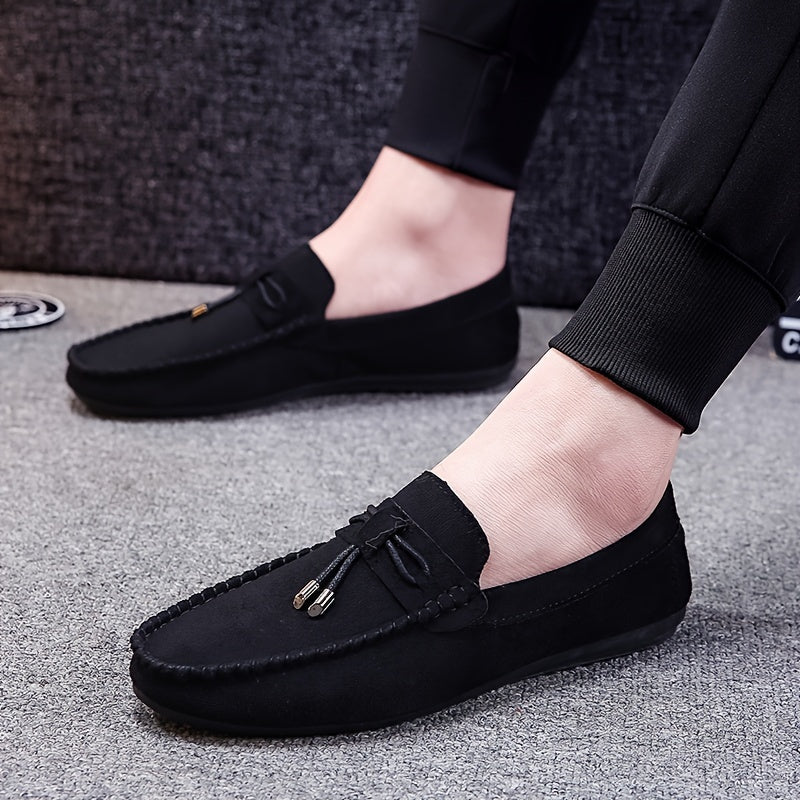 Men's Solid Color Slip On Tassel Loafer Shoes, Comfy Non Slip Casual Durable Rubber Sole Lightweight Walking Shoes, Men's Footwear